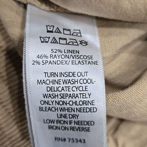 H by Halston Tan Linen Wide Leg Pants NWT Size Large Pull On Crop Elastic Waist - Picture 9 of 10